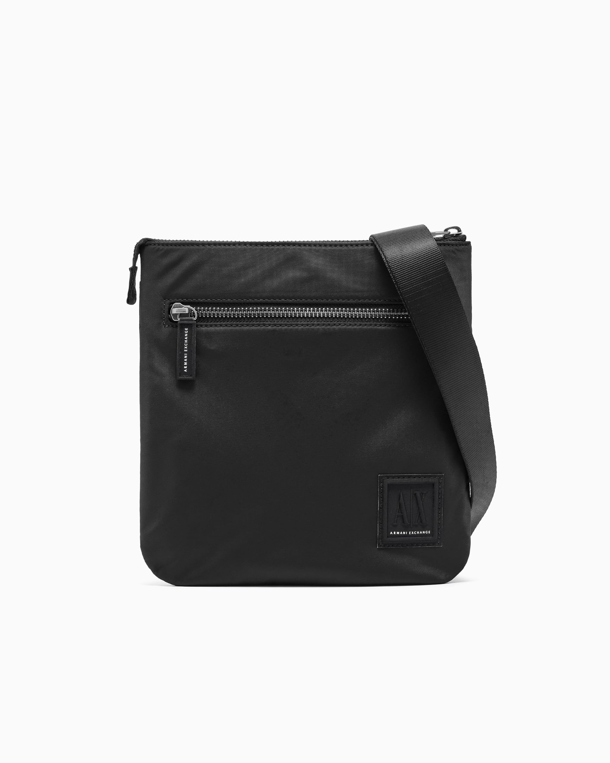 Armani Exchange Men's Black Logo Patch Flat Messenger Bag
