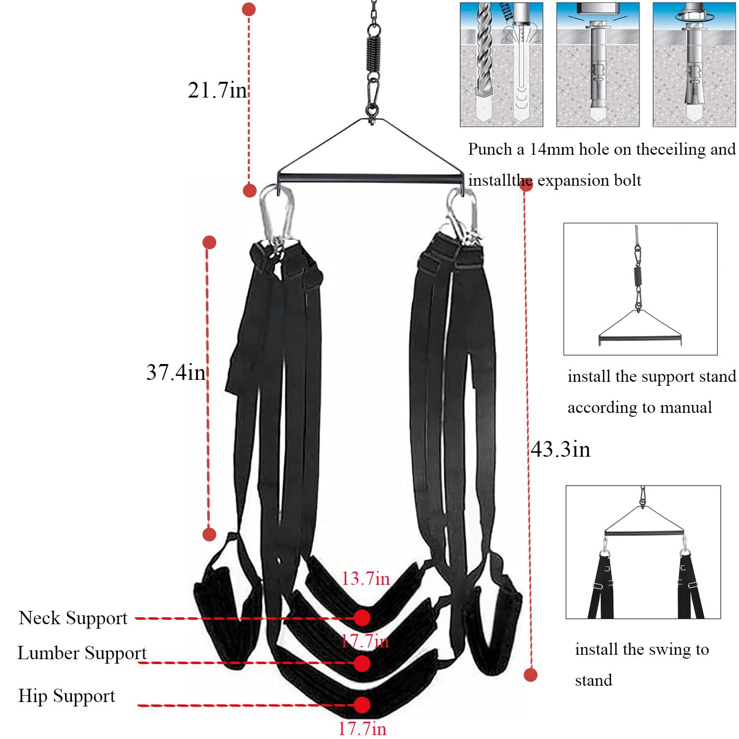 Balançoire Érotique pour Adultes, Rotation à 360°, Balançoire de Porte et de Plafond 2 en 1, Ensemble de Jouets BDSM (Balançoire Carmen au Plafond Noir)