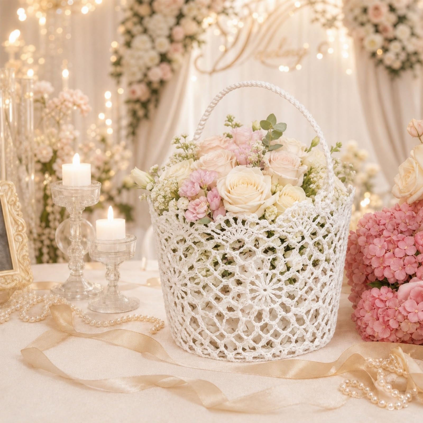 8 Stück Blumenmädchen-Korb für Hochzeit, weißer Griff, rustikaler Korb, 5,90 x 4,72 x 4,33 Zoll