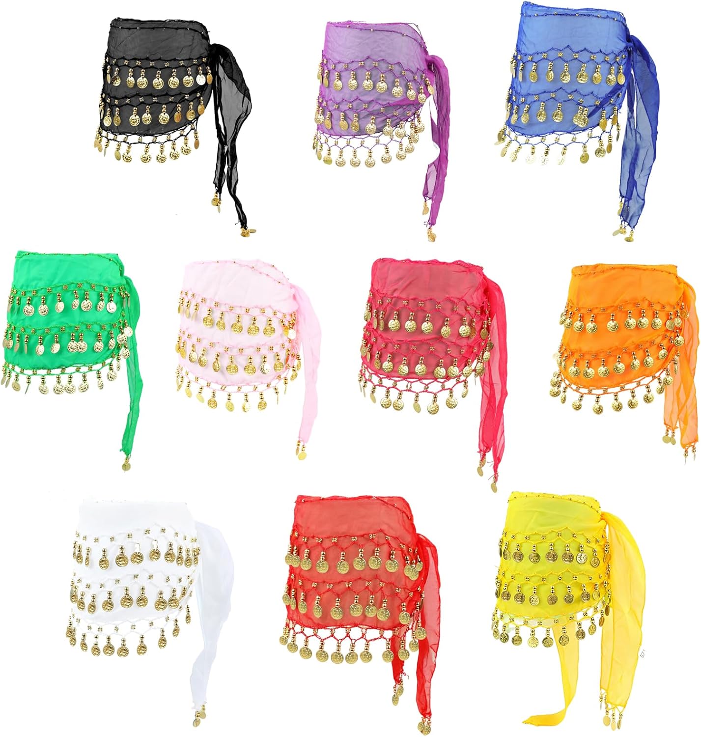Belly Dance Costume Hip Scarf Coin Skirts for Sparkly Performance Costume(10 Pcs)