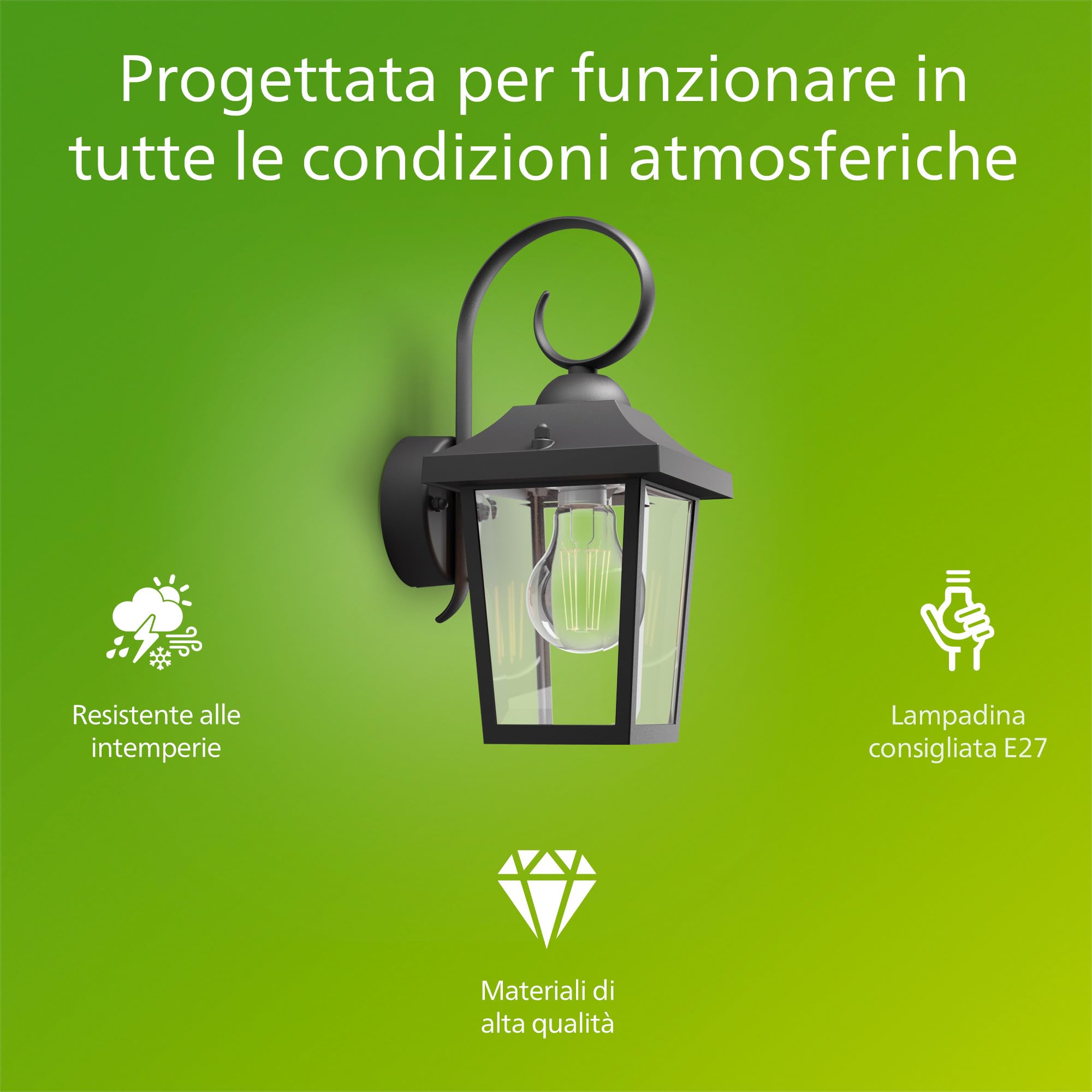 Philips LED Lampada da Parete Buzzard, per Esterni, Attacco E27, Nero