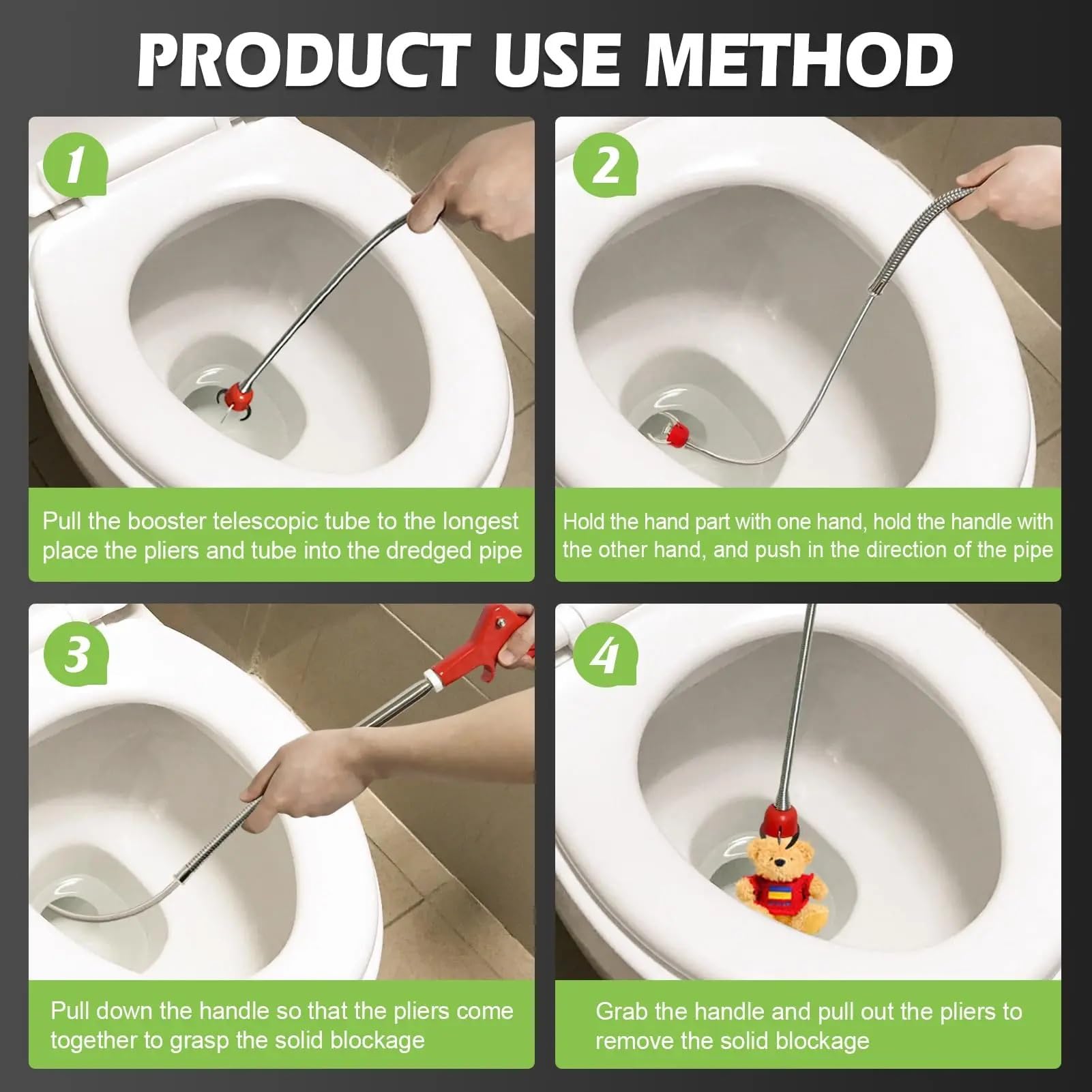 Strumento for Sbloccare La Toilette. Kit for Lo Scarico Delle Tubazioni | Soluzione completa for la pulizia degli impianti idraulici Scarichi a pavimento Fogne efficienti