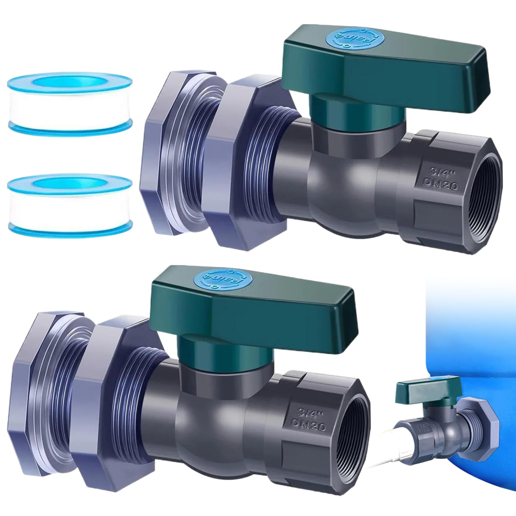 Veesper 3/4 In 2Pcs Rain Barrel Spigot /4 Kit In Plastic Spigot With Bulkhead Fitting And Hose Adapter Water Tank Tap For Rain Barrels Aquarium Tubs Garden Water Harvesting