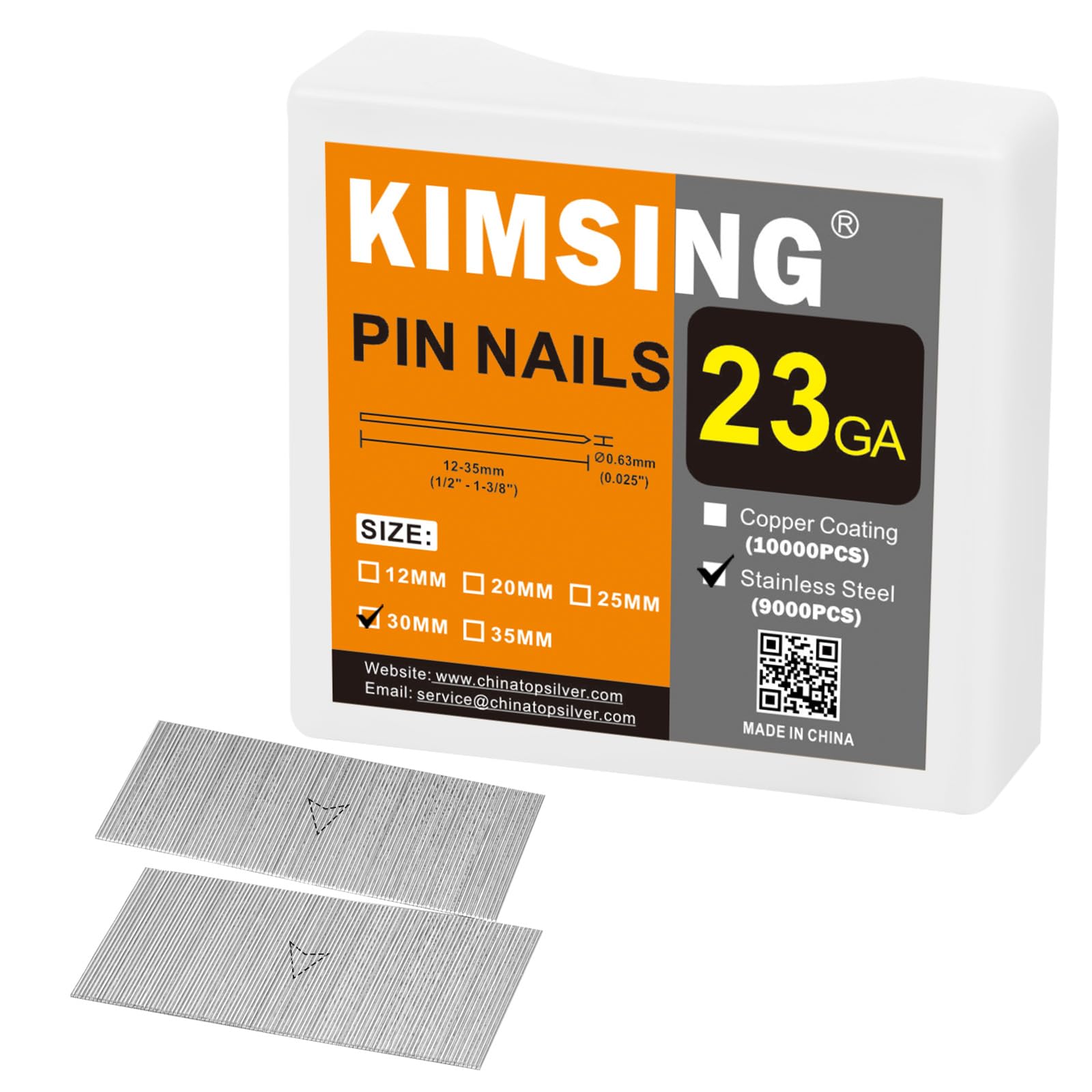 KIMSING 23GA 30mm Stainless Steel Pins 9000PCS For Light-Duty Wood Work