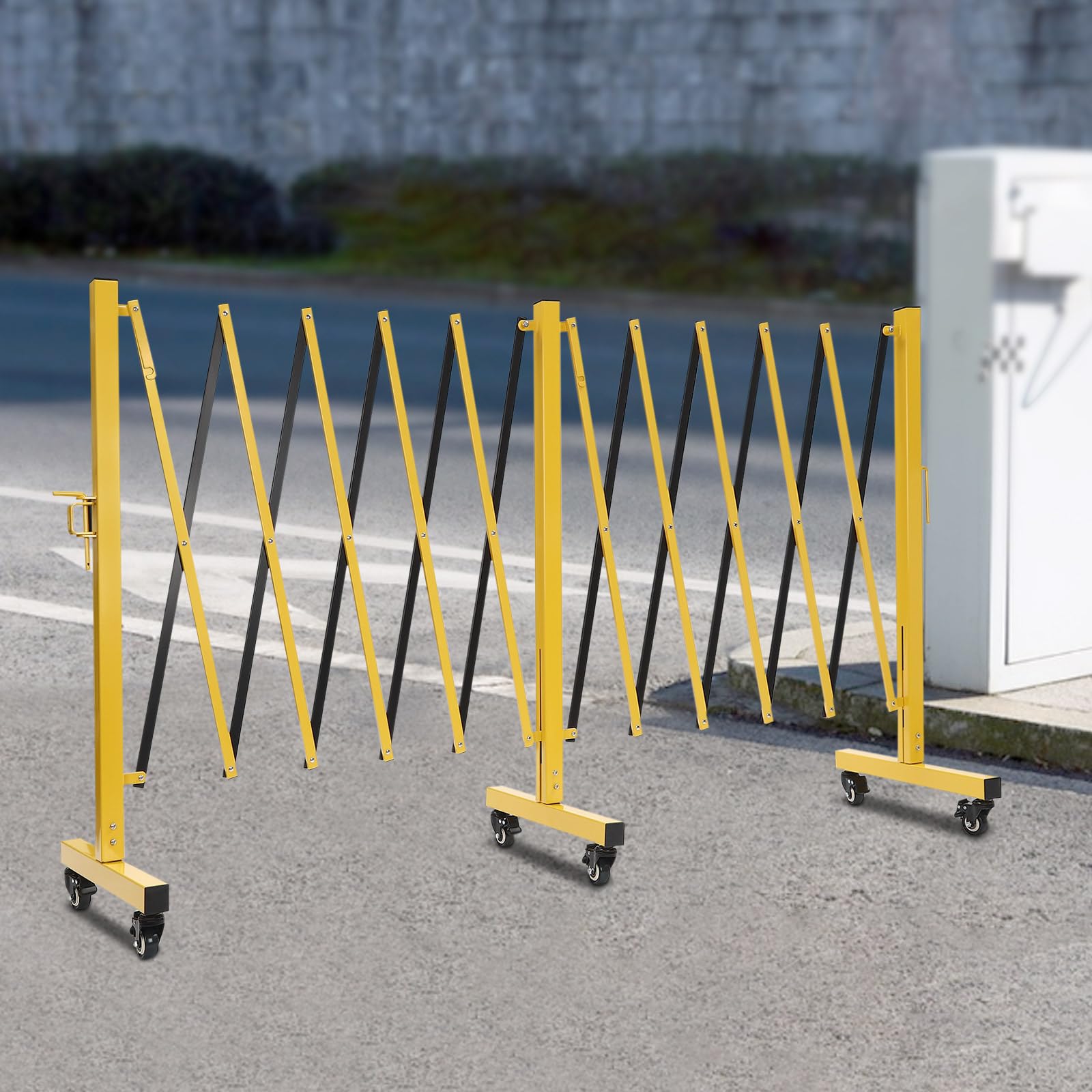 Expandable Barricade Fence, Mobile Metal Barrier Gate, Expandable Fence, Portable Safety Barrier with Casters, Adjustable Traffic Fence