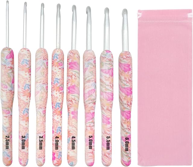 Crochet Hooks Sets for Beginners, 8Pcs Crochet Hooks Sets Plastic Grip Crochet Needles Set Crochet Hooks for Arthritic Hands Crochet Kits for Beginners Adults Knitting Tools with Pouch Case
