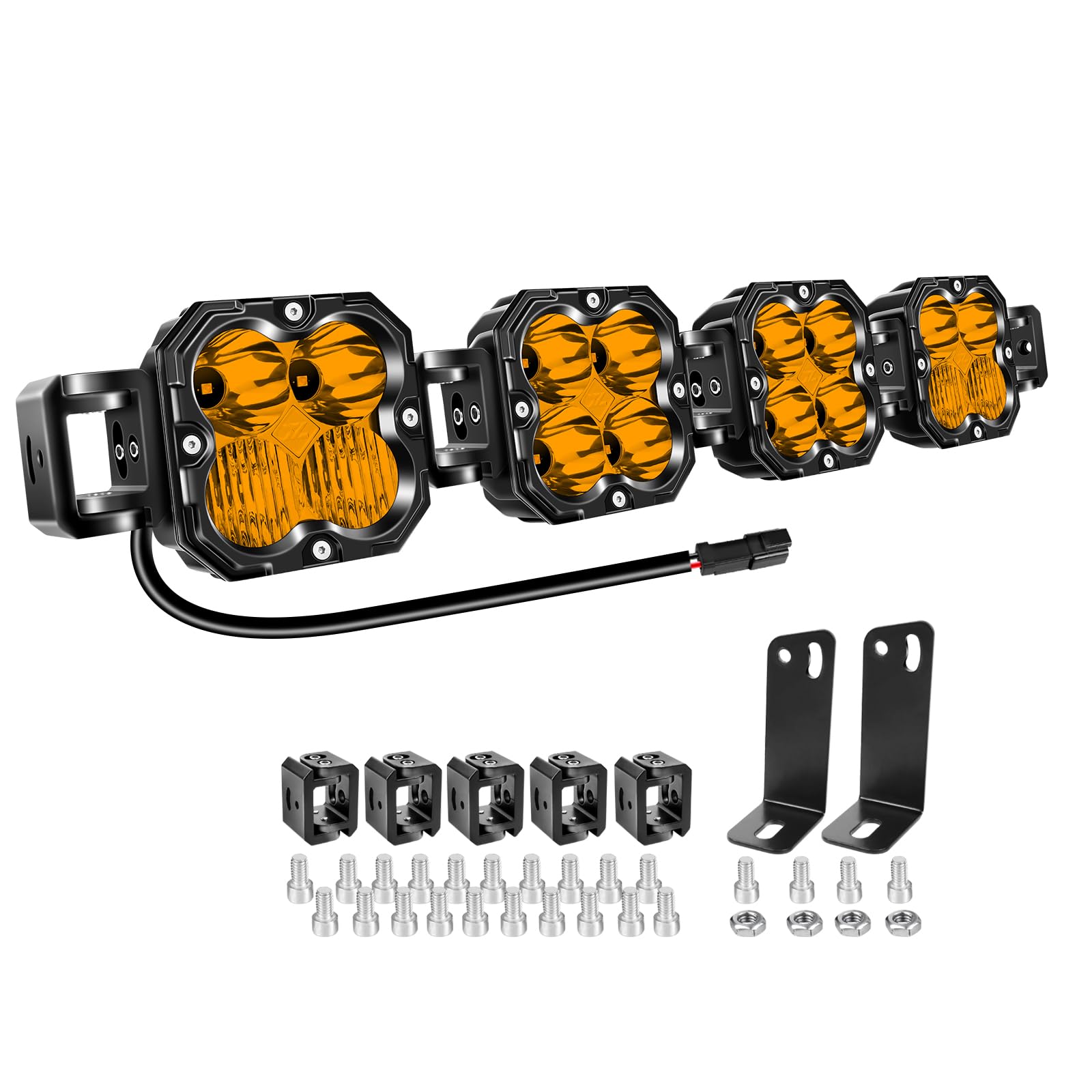 AUXTINGS 66 cm, 120 W, prosta, zakrzywiona, regulowana, bursztynowa listwa świetlna LED z okablowaniem, 12 V / 24 V szeroka wiązka i reflektor terenowy 4x4 wodoodporna lampa przeciwmgielna do