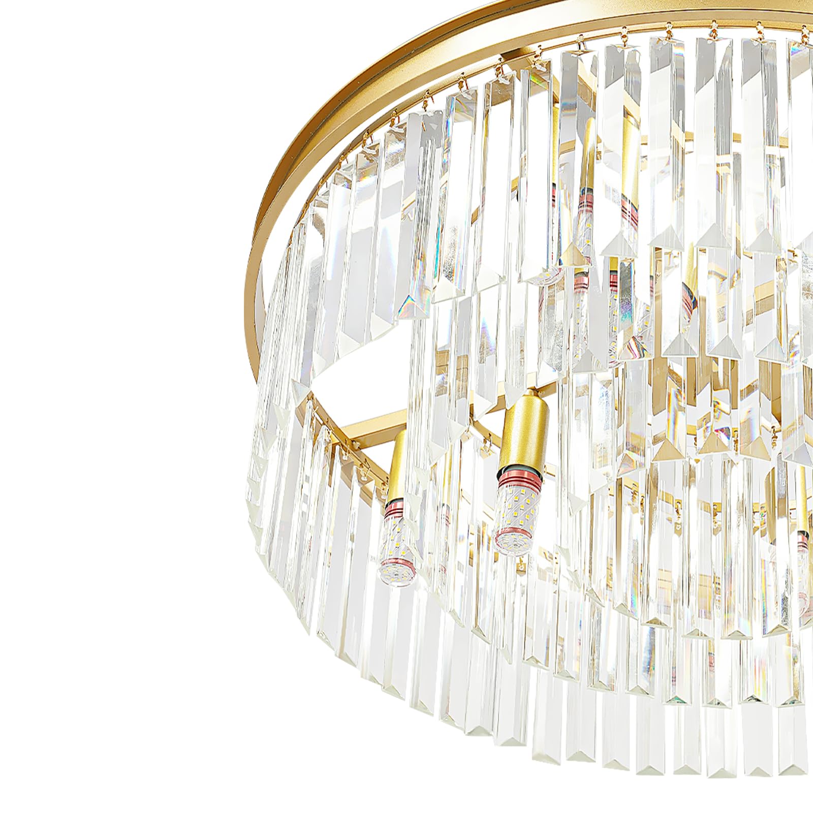 60cm Kristall Deckenleuchte Kristall Kronleuchter Rund Klar Kristall Pendelleuchte Deckenlampe Schlafzimmer Kristall Lampe Gold 8 x E14 Lichter für Esszimmer, Küche, Wohnzimmer