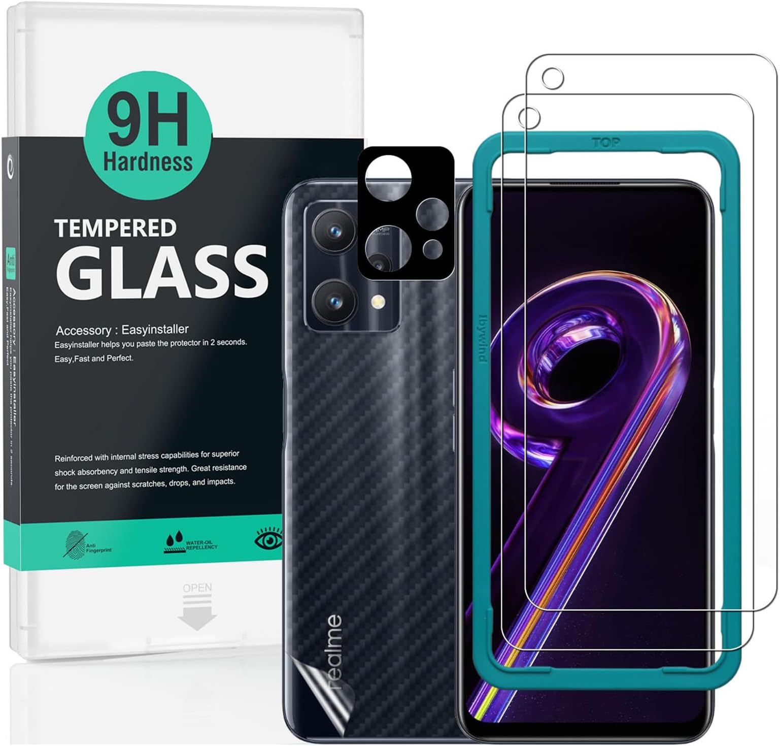 for Realme 9 Pro 5G Screen Protector,2 Pack,9H Hardness Tempered Glass and Camera Lens Protector,with Alignment Frame,Full Coverage,Bubble Free,Fingerprint Unlock,Scratch Resistant