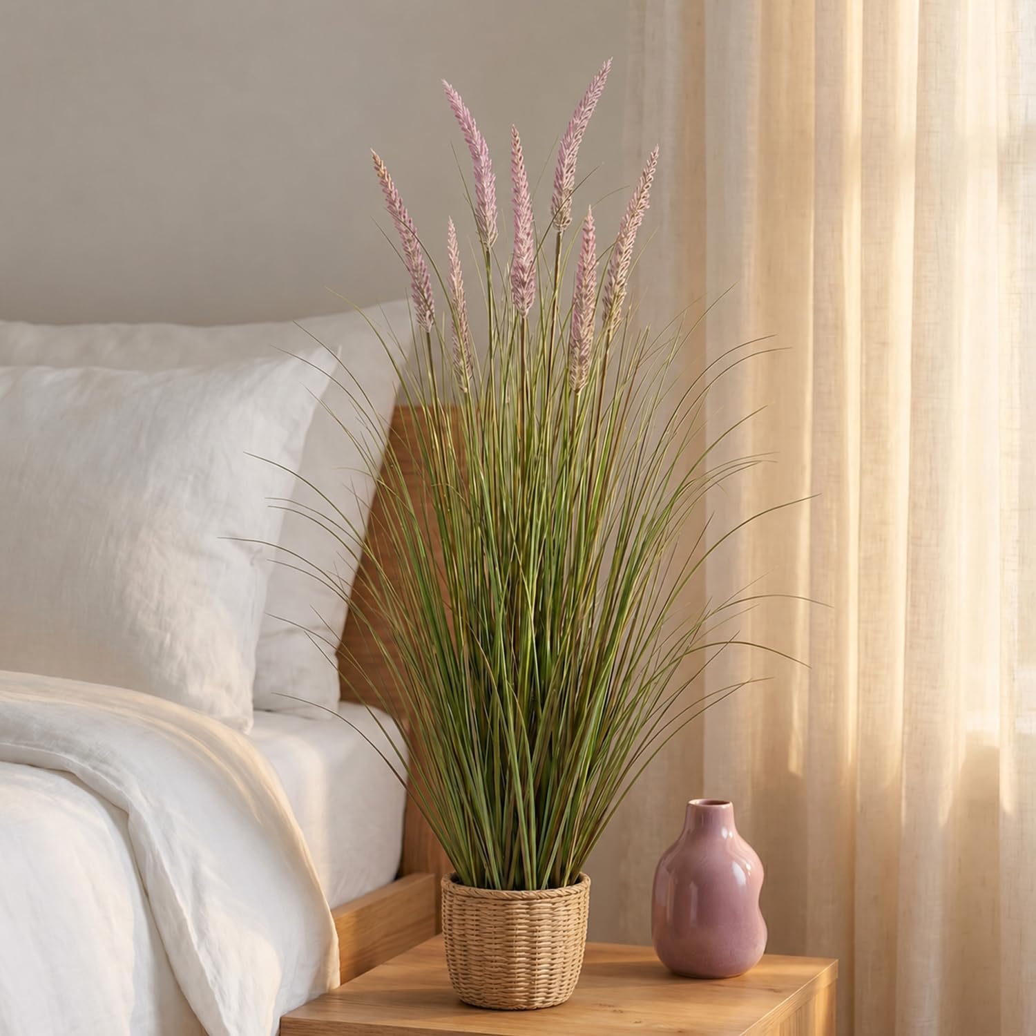 Artificial Cattail Reed Grass 3ft-2 Set, Fake Onion Grass Plants | Green Mixed Faux Tall Grass Indoor Outdoor Decor, Home Patio Porch Wedding Hotel Office Table Counter Window, Gift Choice