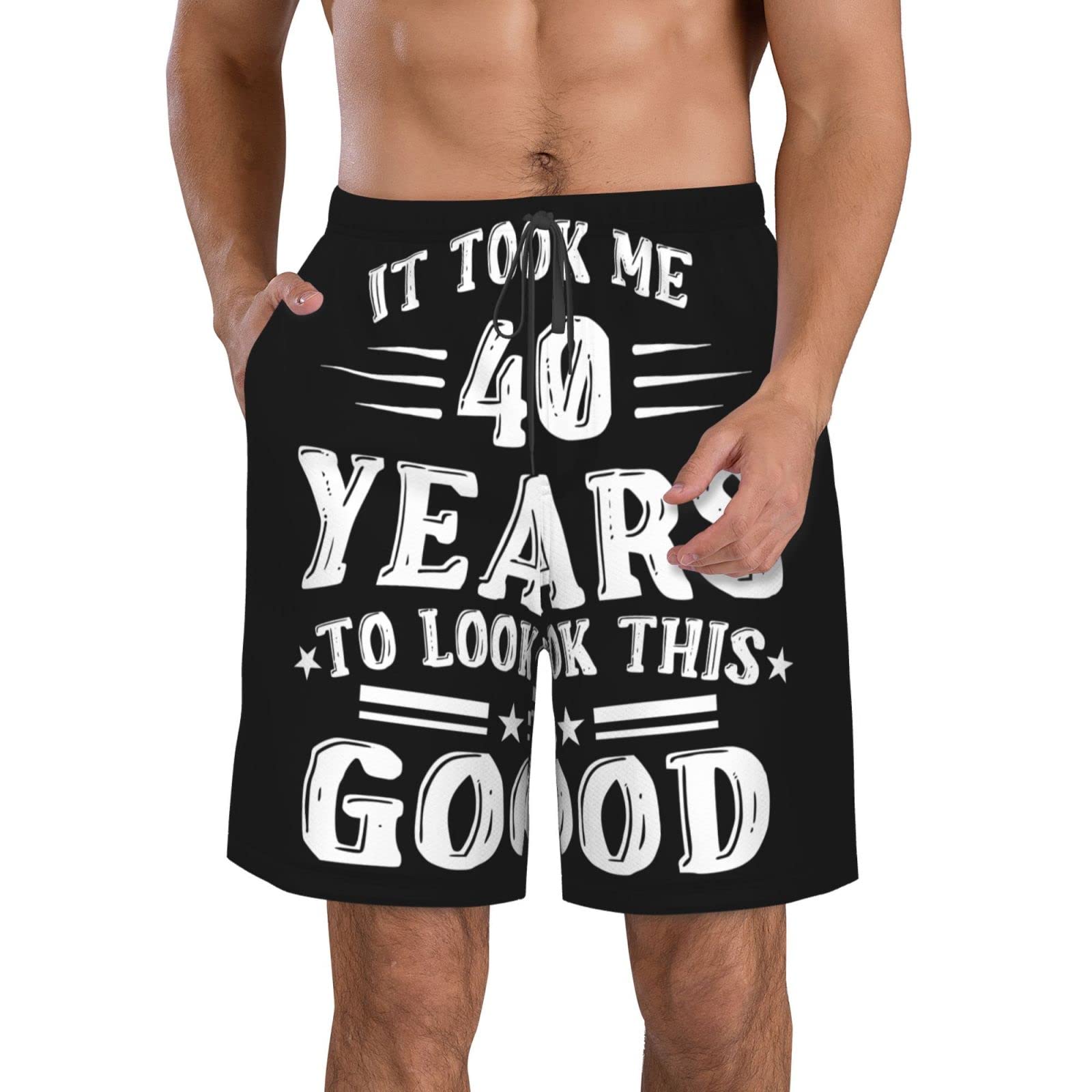Aooedm Men's Happy 40Th Birthday Swim Trunks Quick Dry With Mesh Lining Beach Shorts Bathing Suit Swimwear