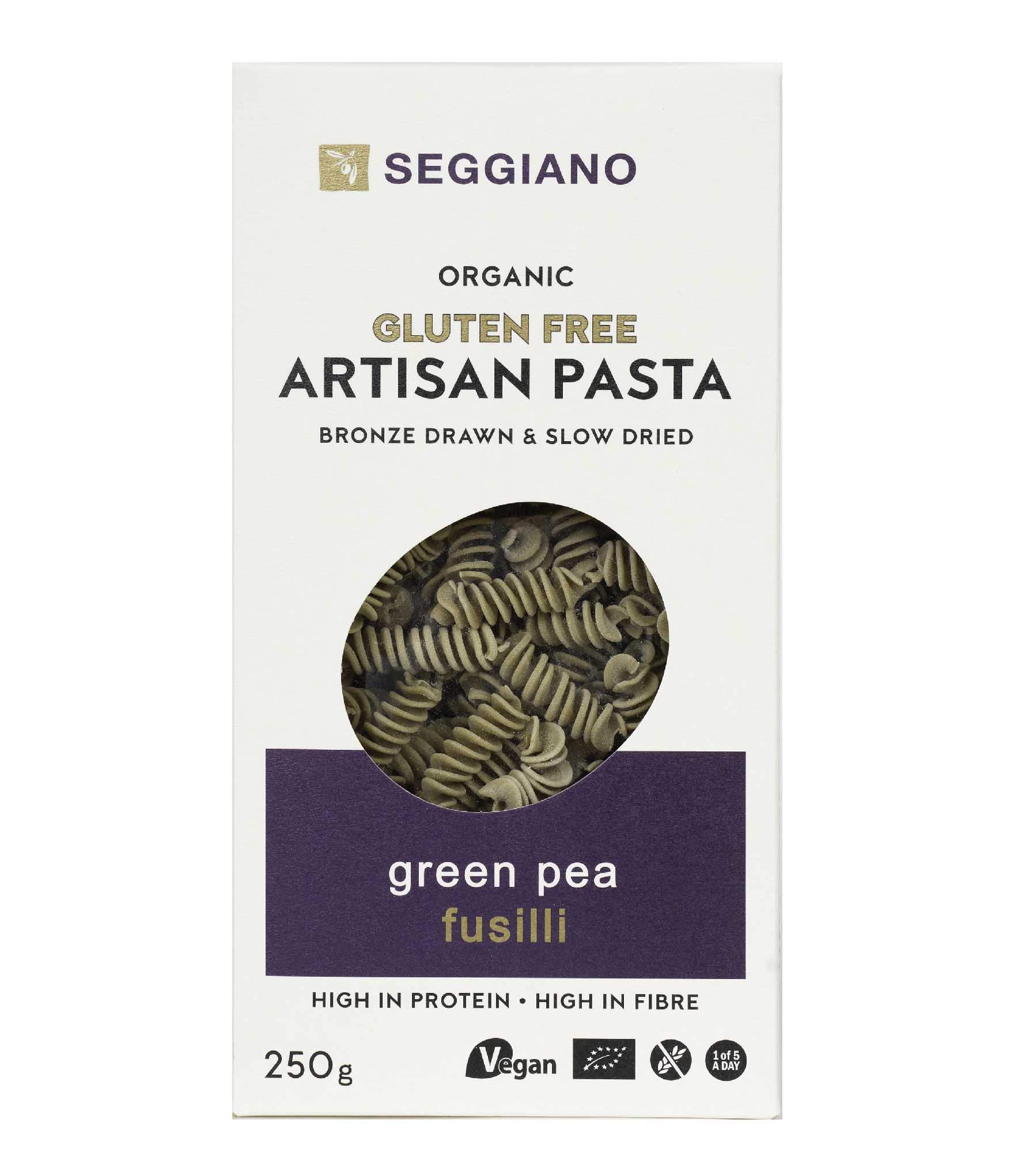 Seggiano Organic Green Pea Fusilli 250g - Certified Gluten Free, Vegan, Vegetarian & GMO Free - High in Protein & High in Fibre - Made from 100% Legume Flour