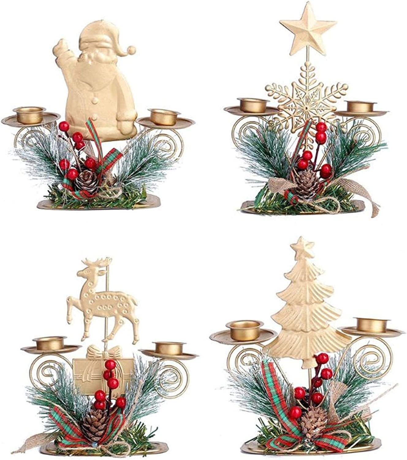 candlestick holders, 4pcs Christmas Candle Holder Center Candlestick Ornaments Tabletop Centerpiece