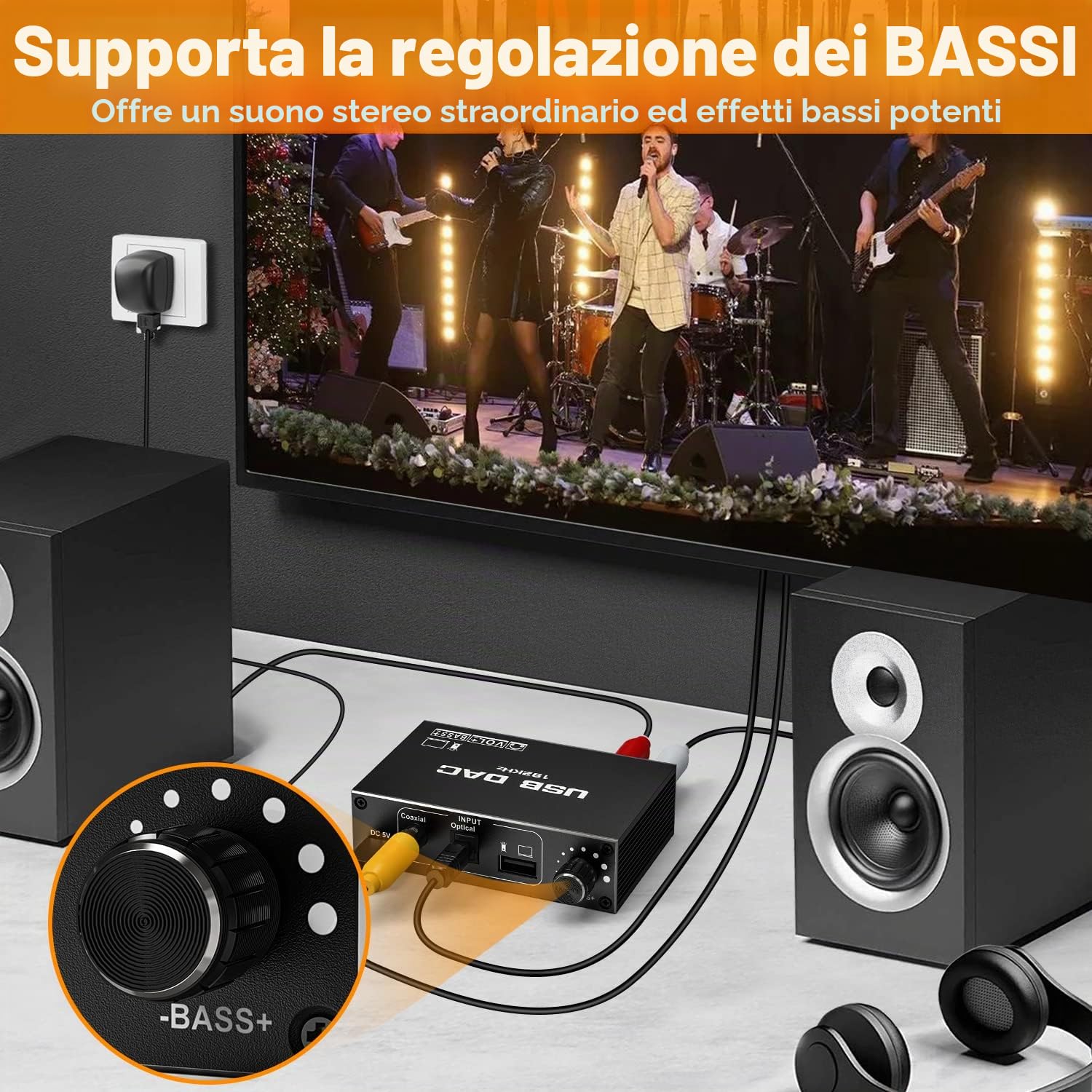 Tendak Convertitore audio digitale a analogico DAC USB da 192 KHz, SPDIF ottico USB coassiale a scatola stereo analogica L/R 3,5 mm jack convertitore adattatore audio con controllo del volume