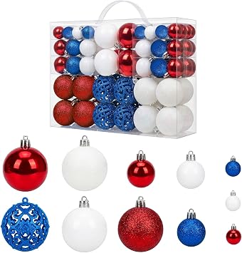 100pcs Ball Ornaments for the 4th of July, Shatterproof Christmas Tree Decorations, Perfect Hanging Ball for Indoor/Outdoor Holiday Party Decor Red, Blue & White 100