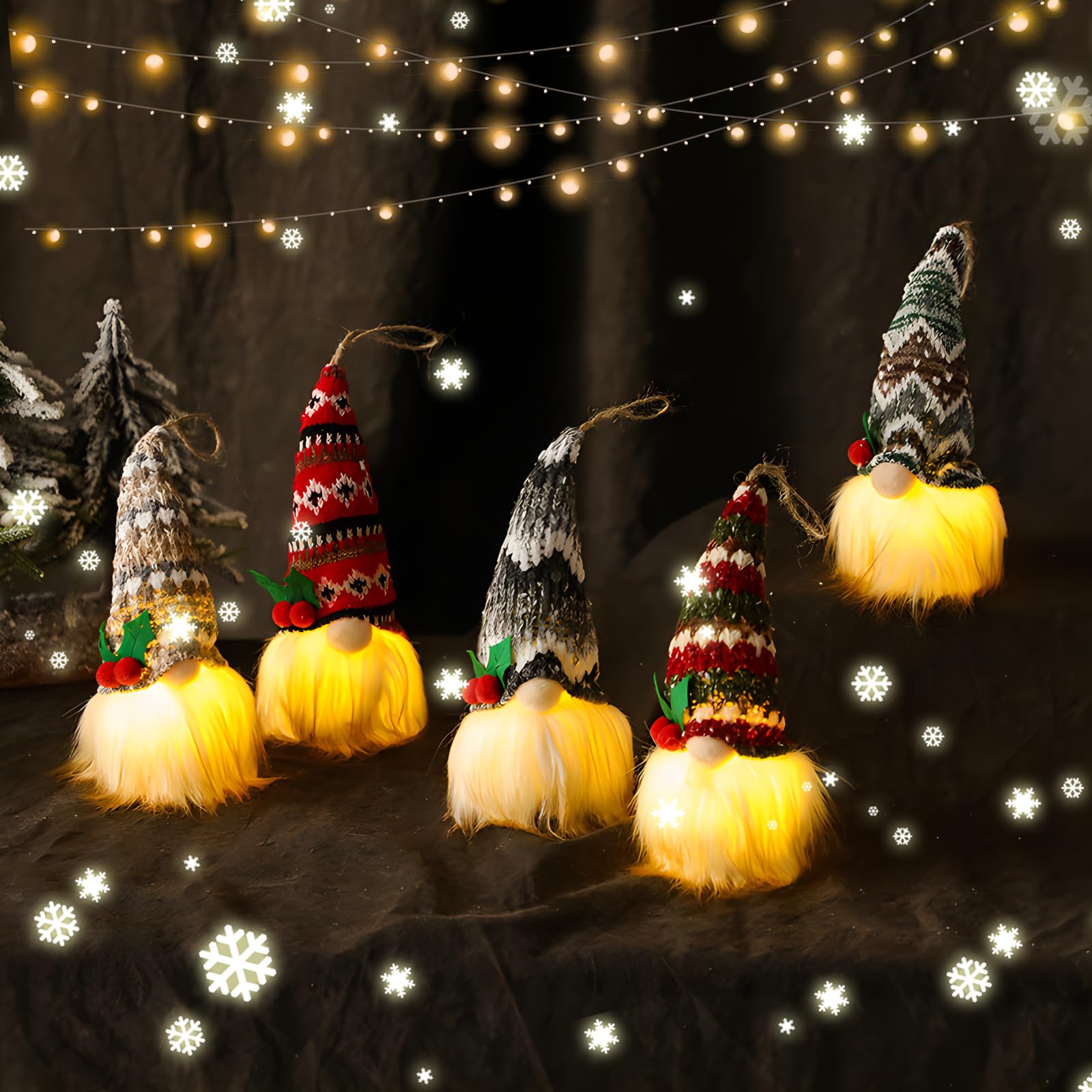 behone Decoracion Navidad,5 Piezas Elfo Navidad muñeco,Gnomo NavideñO Iluminado Papá Noel,Gnomo Navidad Decoración,Gnomo de Navidad,Decoración navideña,Adorno de Mesa navideño,Adornos Navidad