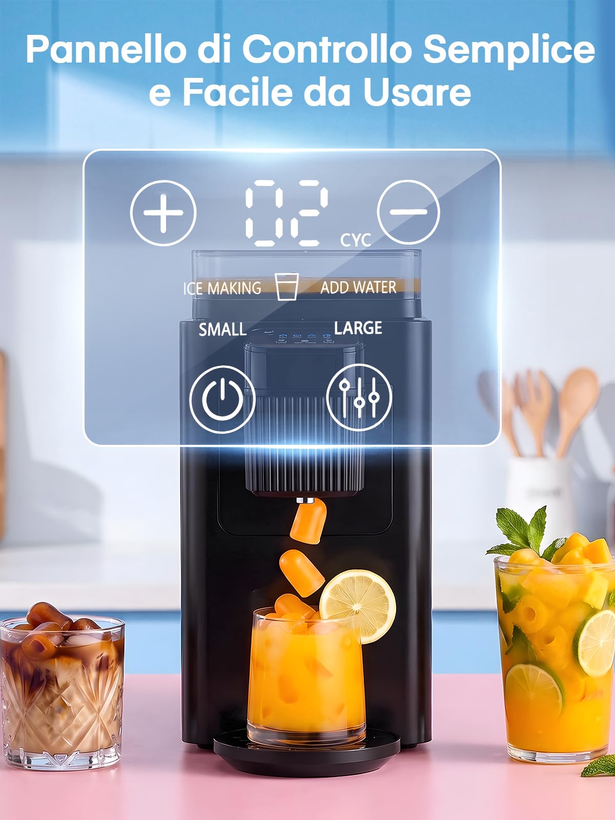 FOHERE Macchina del Ghiaccio Portatile 11kg/24h, Per Congelare Varie Bevande, 5 Minuti 5 Cubetti, 2 Dimensioni di Ghiaccio, con Casa/Cucina/Ufficio/Feste