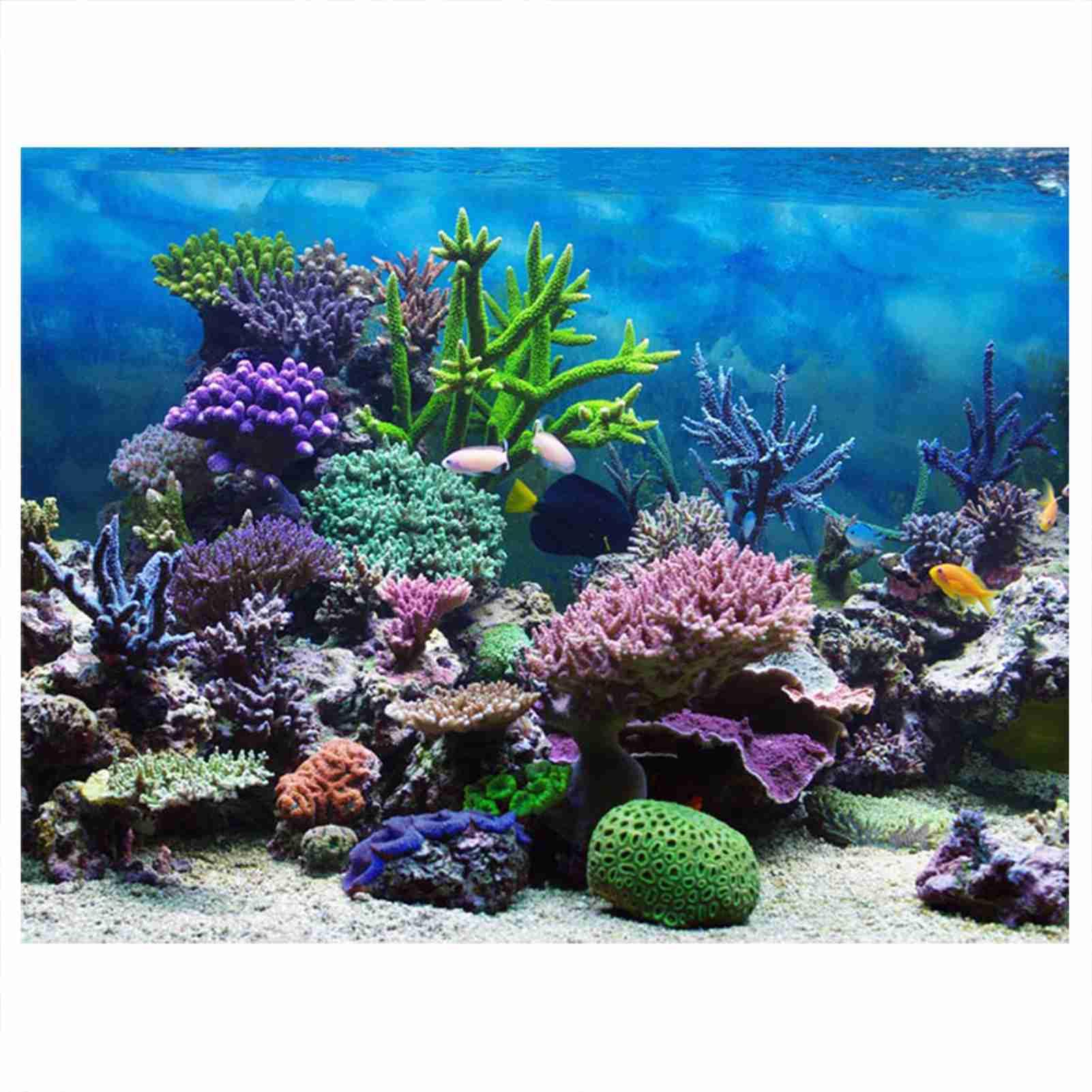 Fish Tank Background Paper Poster, PVC Adhesive Coral Reef Aquarium Background 61x41cm Underwater Fish Tank Decoration Easy to Apply Backdrop for Stunning Background Scene Display (91*41cm) — image 1