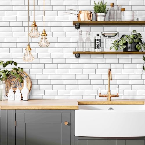 Miniatura 5 de Livebor Papel tapiz autoadhesivo para despegar y pegar, papel tapiz de cocina de 15.7 x 118.1 pulgadas, para encimera de cocina, azulejos, papel de