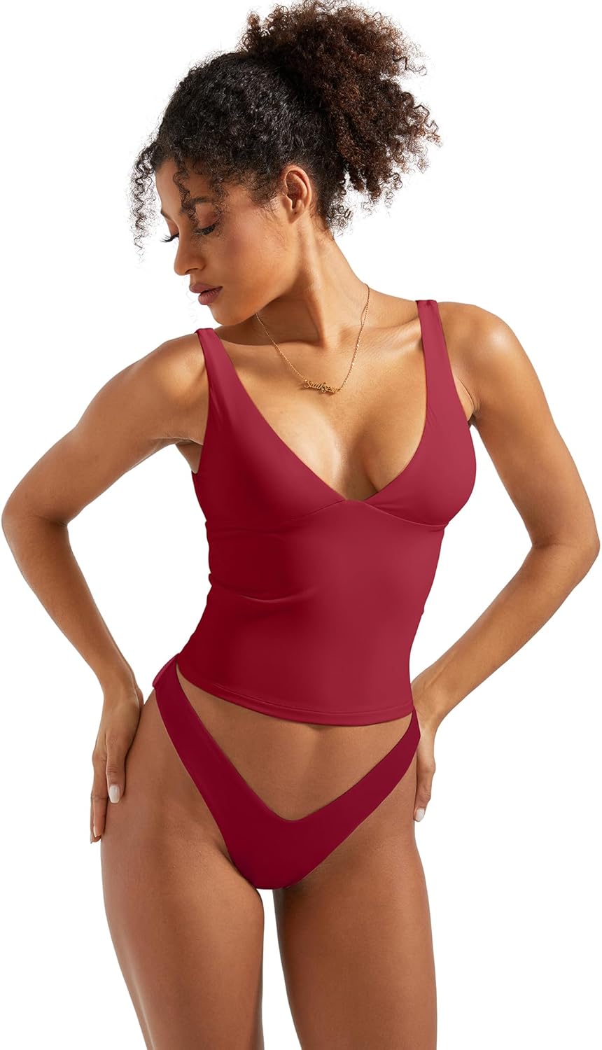 SUUKSESS Women Sexy V Neck V Back Tank Top Summer Sleeveless Going Out Double Lined Basic Tops - Image 5