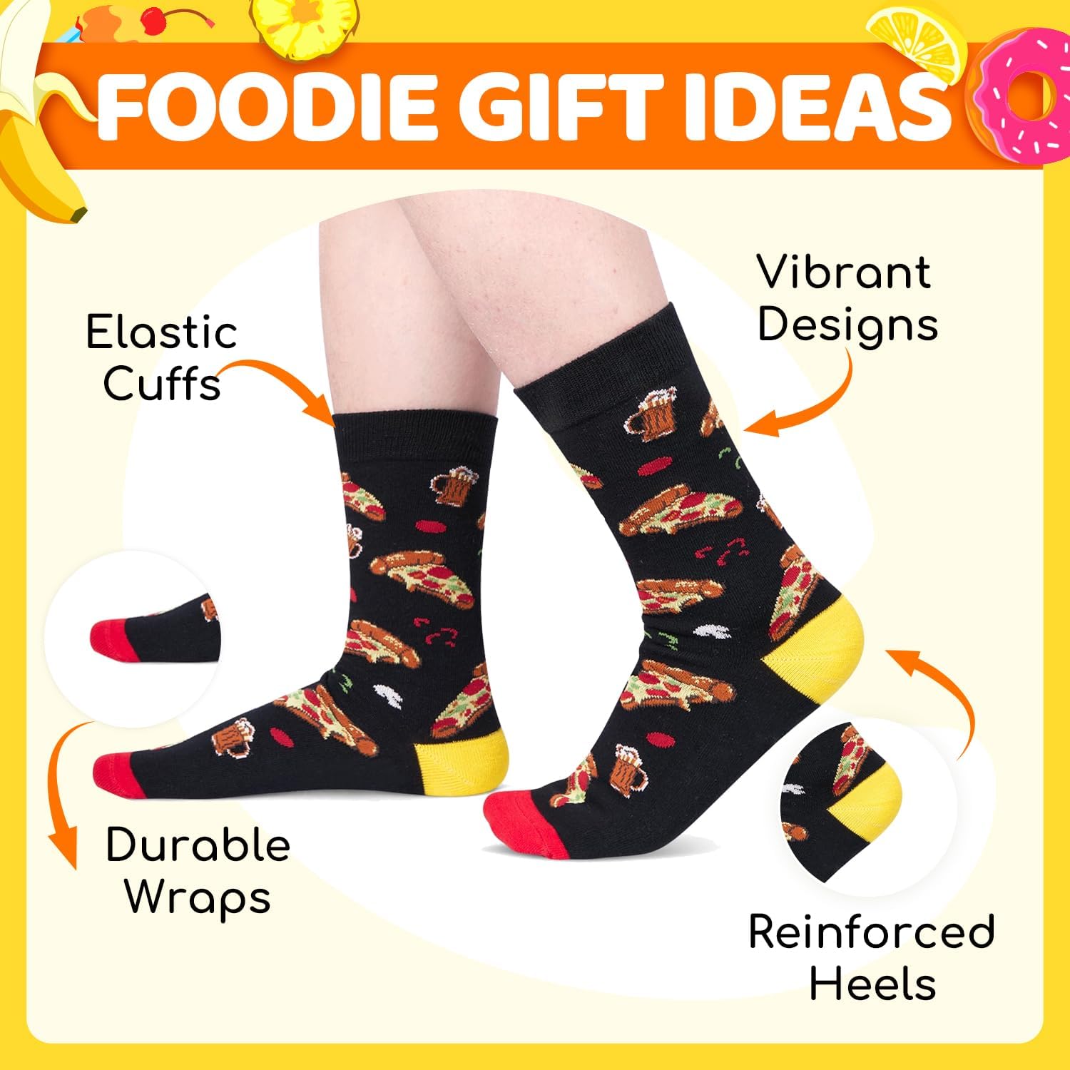 HAPPYPOP Food Socks for Men Women - Hamburger Taco Ramen Lover Gift, Teen Pizza Burger Socks - Image 2