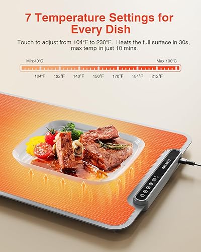 Miniatura 3 de Tapete de calentamiento eléctrico para alimentos, con temporizador de 1 a 99 horas, 7 ajustes de temperatura, calefacción patentada de superficie