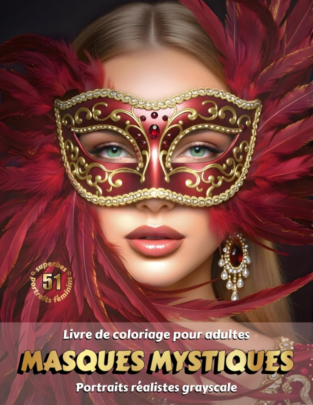 MASQUES MYSTIQUES – Livre de Coloriage pour Adultes | Portraits Réalistes Grayscale (en niveaux de gris) de Femmes portant des Masques de Carnaval | ... Édition française (Avventure colorate)