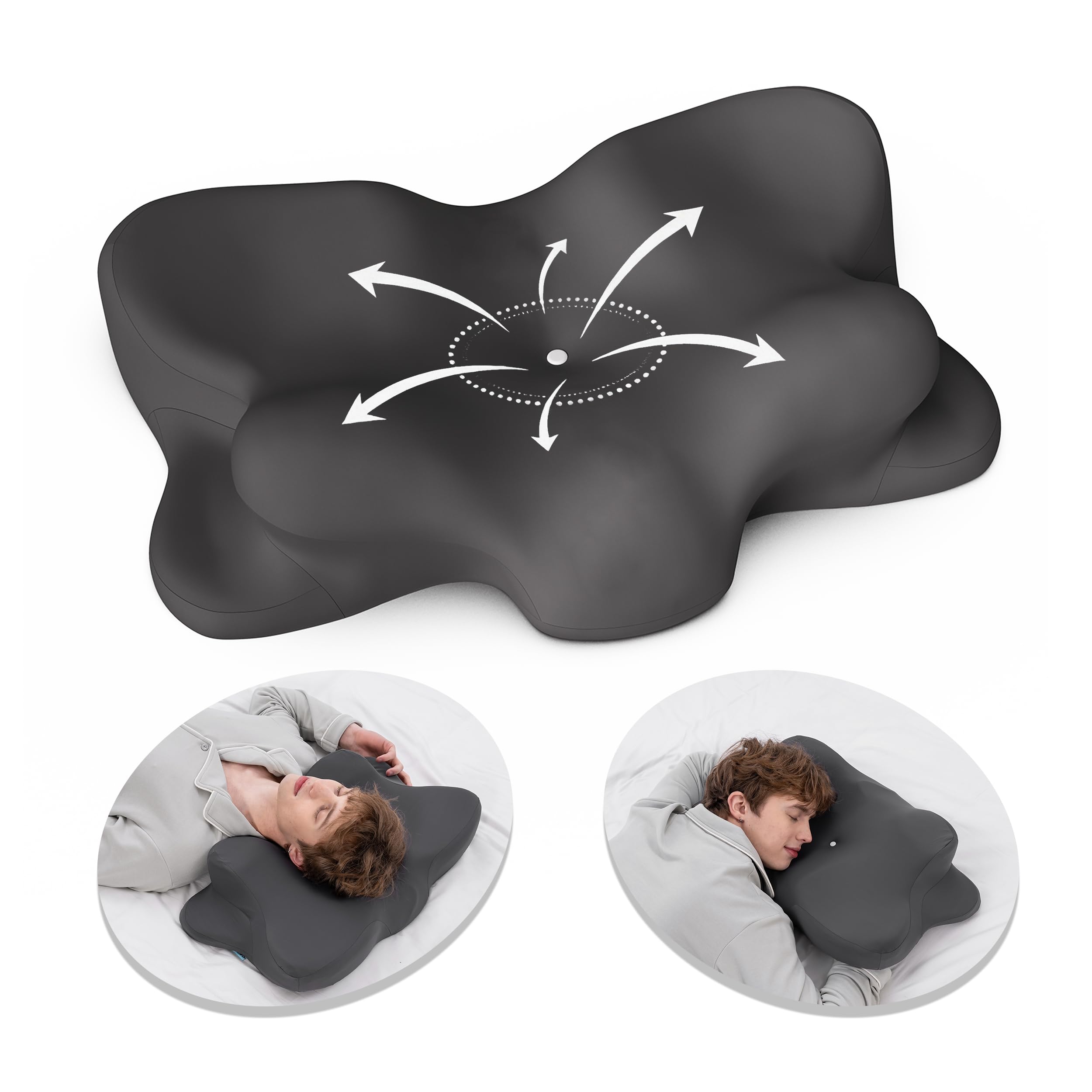Nackenkissen Kopfkissen, Ergonomisches Memory-Schaum Kissen mit Kühlung, Abnehmbarer Bezug, für Seiten-, Rücken- und Bauchschläfer, Grau
