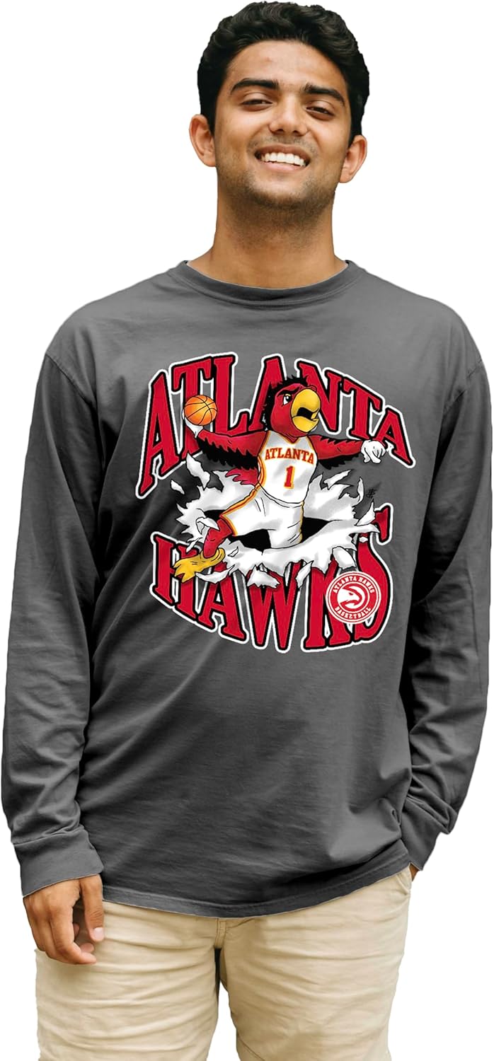 Blue 84 NBA Unisex-Adult NBA Officially Licensed Long Sleeve T-Shirt Ringspun Slam Mascot Black