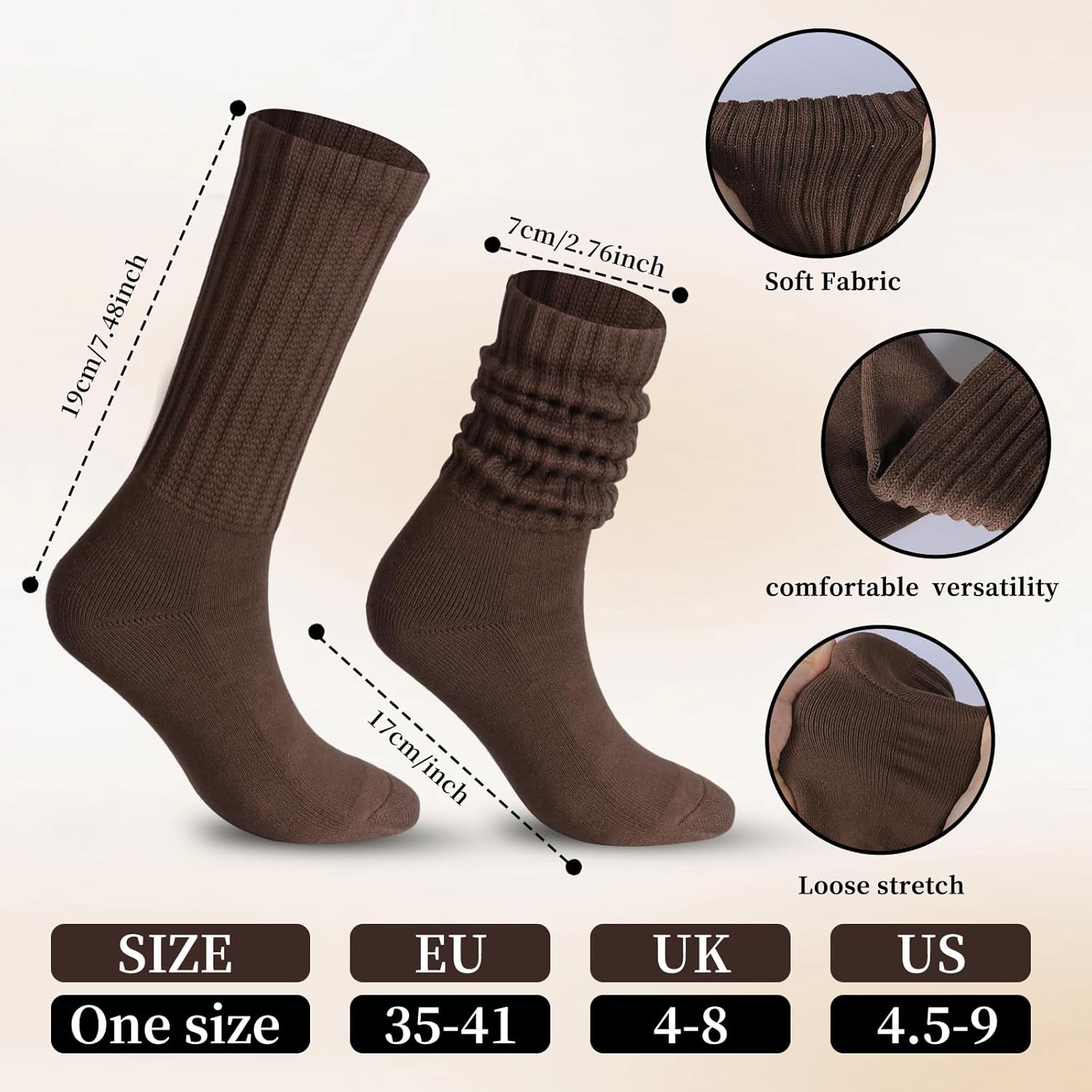 6 Pairs Women Cotton Slouch Socks, Soft Running Padded Tube Socks, Socks Aesthetic Crew Knit Sock for Women Girls - Image 3
