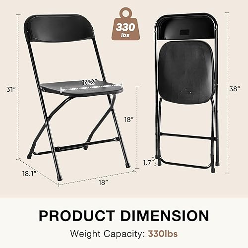 Miniatura 3 de DUMOS Juego de 4 sillas plegables de plástico, capacidad de 330 libras, silla apilable de plástico para oficina en casa, plegable portátil para