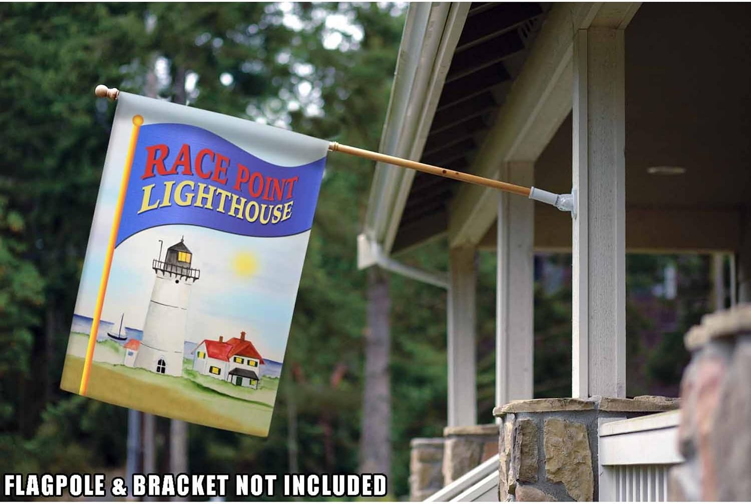 Toland Home Garden 1012036 Race Point Lighthouse Race Point Flag 28x40 Inch Double Sided for Outdoor House Yard Decoration