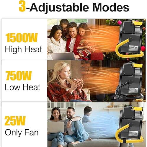 Miniatura 3 de Calentador de garaje portátil de 1500 W, calentador eléctrico para exteriores con calentamiento rápido y protección contra sobrecalentamiento,