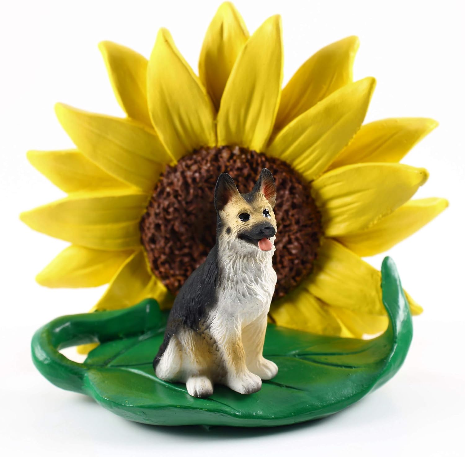 Conversation Concepts German Shepherd Black and Tan Figurine – Sunflower Statue Gift: Realistic Hand Painted Sculpture, Summer Nursery or Home Office Desk Decor, Spring Shower Present