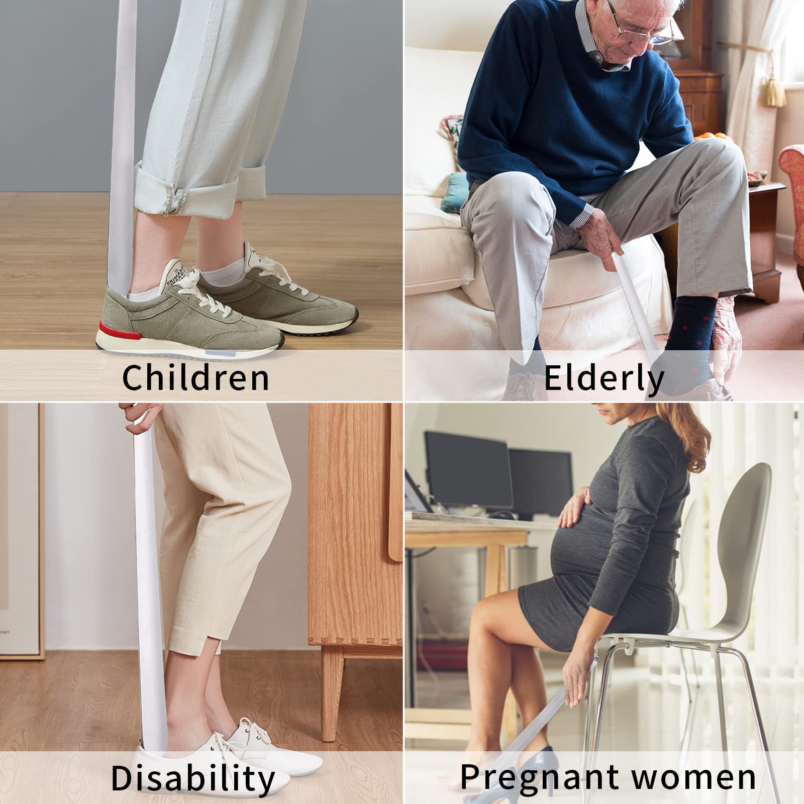 OurTop 3 stuks schoenlepels metaal lang, 42 cm & 30 cm & 16 cm schoenlepel van metaal stabiele uitvoering voor reizen voor zwangere vrouwen, ouderen
