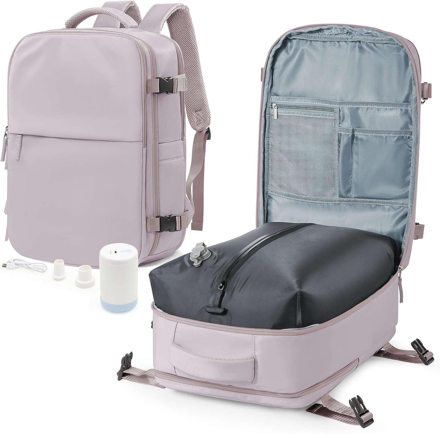 winspansy Large Travel Backpack Storage Vacuum Compression Seal Bags for Women Men Clothing with Pump Personal Item Work Carry on Business Vacpack College Laptop Backpack Purplish Pink