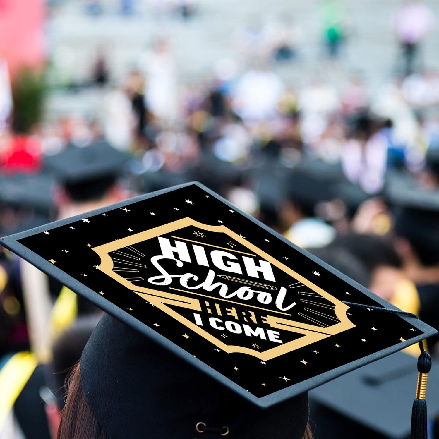 Big Dot of Happiness High School Here I Come Graduation Cap Decorations Kit - 3D Mortarboard Cover with Easy Assembly, Decorative Cap Topper Set with Poster Mounts