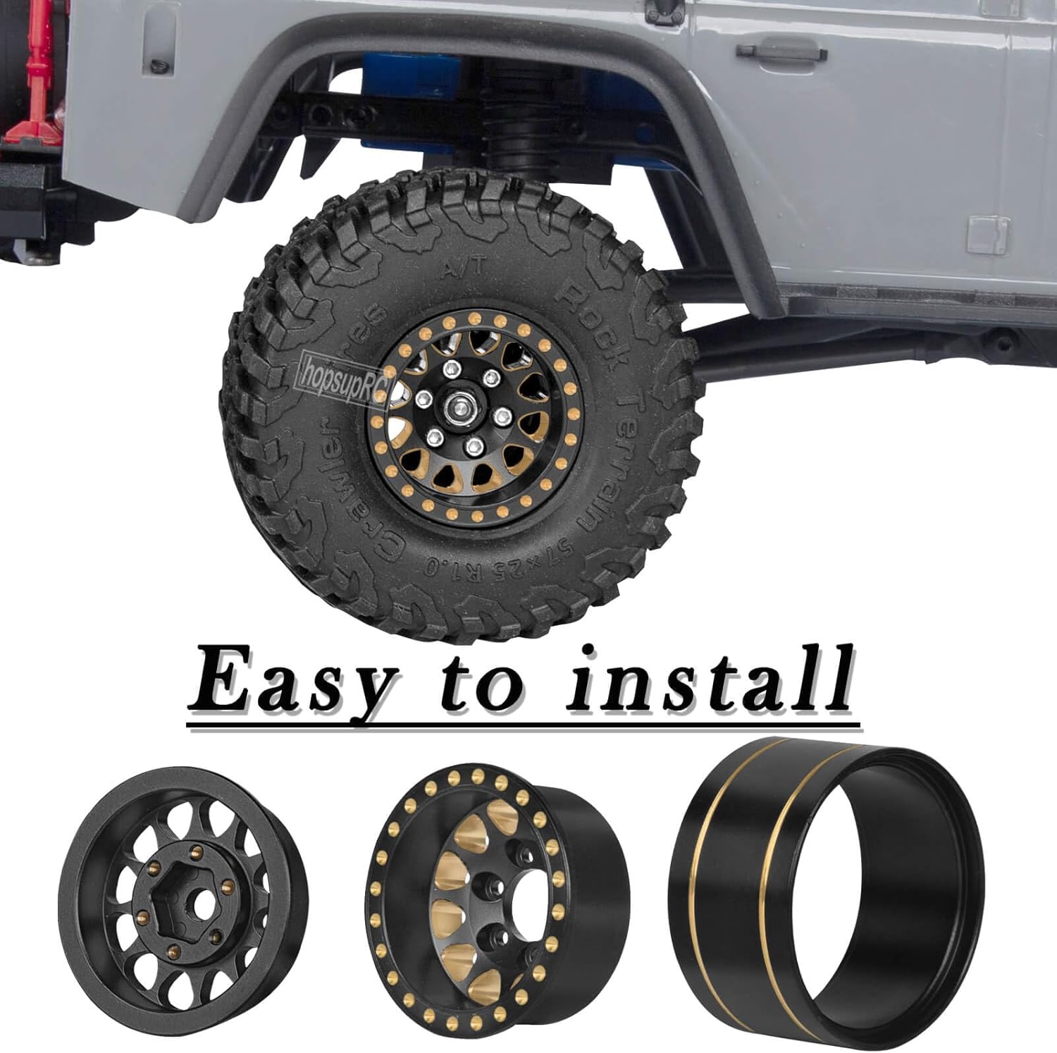 RC Full Brass 1.0in Beadlock RC Wheel Rim Upgrades Part for 1/18 1/24 Trx4m Axial SCX24 RC Crawler,4pcs Metal Wheel Hub Rim Hops UP