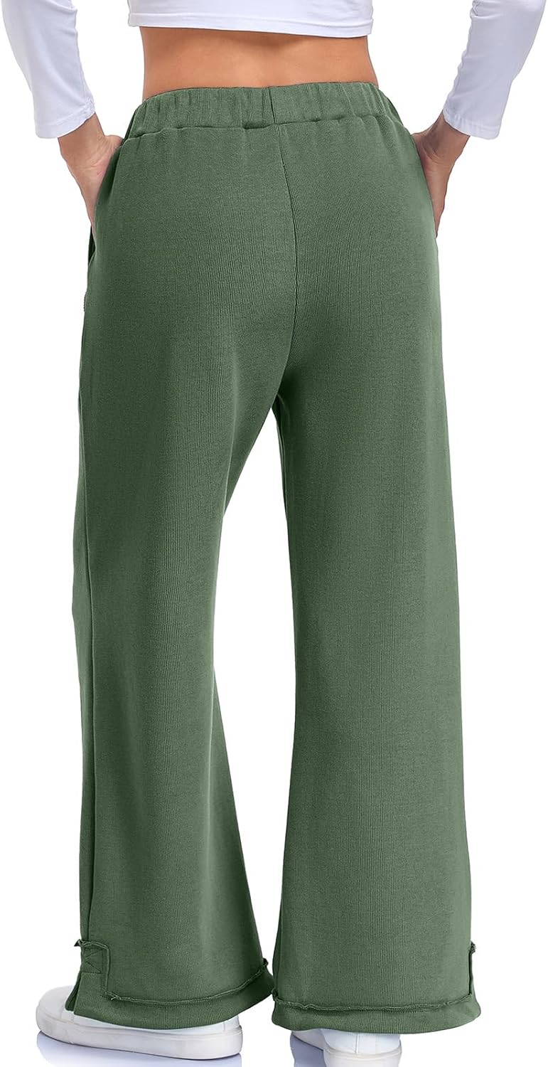 WOWULOVELY Womens Baggy Wide Leg Pants Casual Loose Seams Drawstring Elastic Waisted Lounge Trousers with Pockets - Image 6