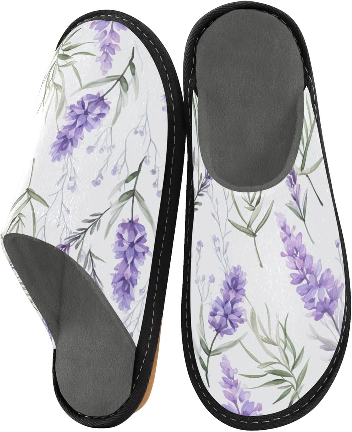Purple Lavender Flower House Slippers – Cozy Fuzzy Slippers for Guests, Washable & Disposable, Perfect for Shoeless Home, Spa & Hotel Use A110331