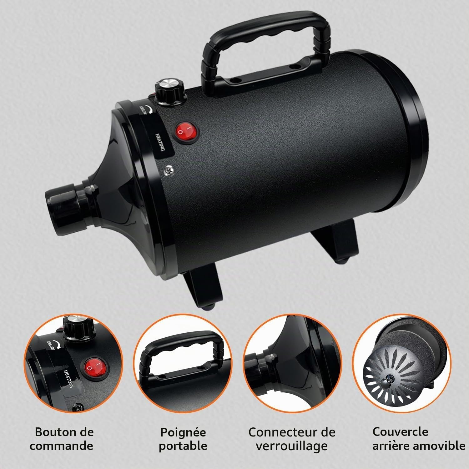Professionnel Souffleur Chien,3200W Souffleur de Soins pour Chien | Pour Animaux Vitesse Continue et température réglable,5 Buses