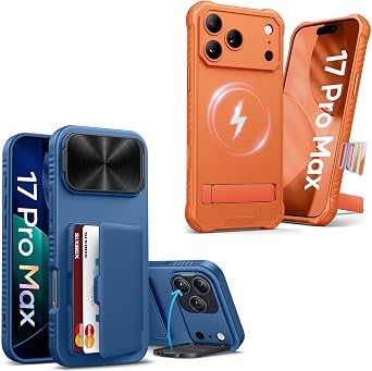 for iPhone 17 Pro Max Case with Card Holder, Built-in Stand & Camera Lens Cover, Rugged Hard Kickstand Magnetic Phone Case for iPhone 17 Pro Max