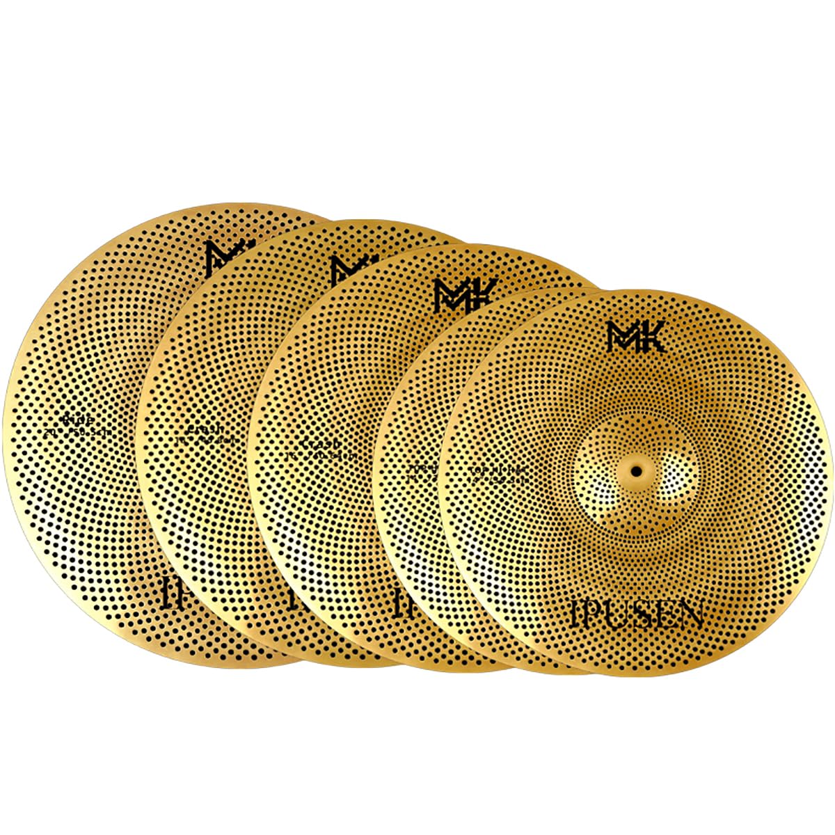 Low-volume cymbal set Gold and silver muffled cymbals 14-inch hi-hat + 16-inch crash + 18-inch crash + 20-inch ride Practice silent drum cymbal set (golden)
