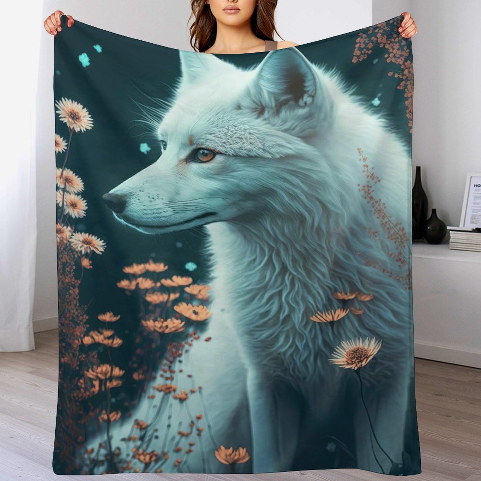Manta de forro polar de zorro de 130 x 150 cm mullida y estampada