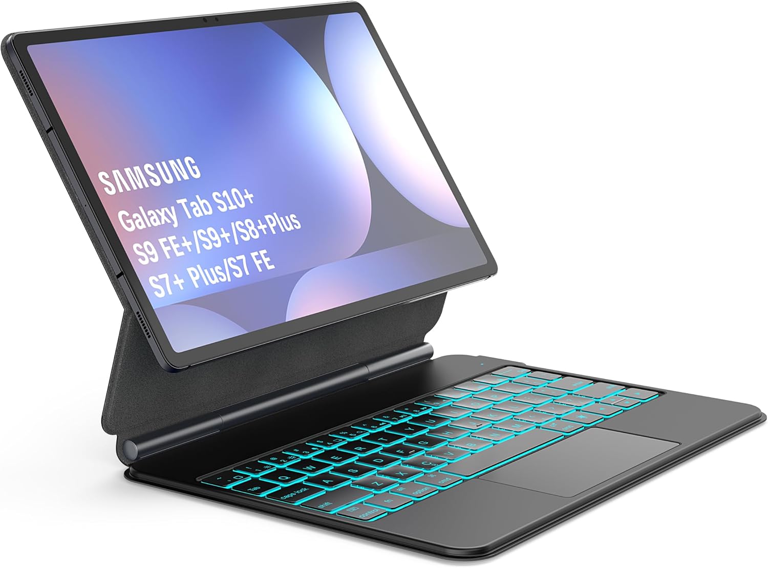 inkolelo Case with Keyboard for Samsung Galaxy Tab S10+/S9 FE+/S9+/S8+ Plus/S7+ Plus/S7 FE 12.4 inch，7 Colors Backlit &Floating Cantilever Magnetic Stand Multi,Touch Trackpad Backlit S Pen Holder