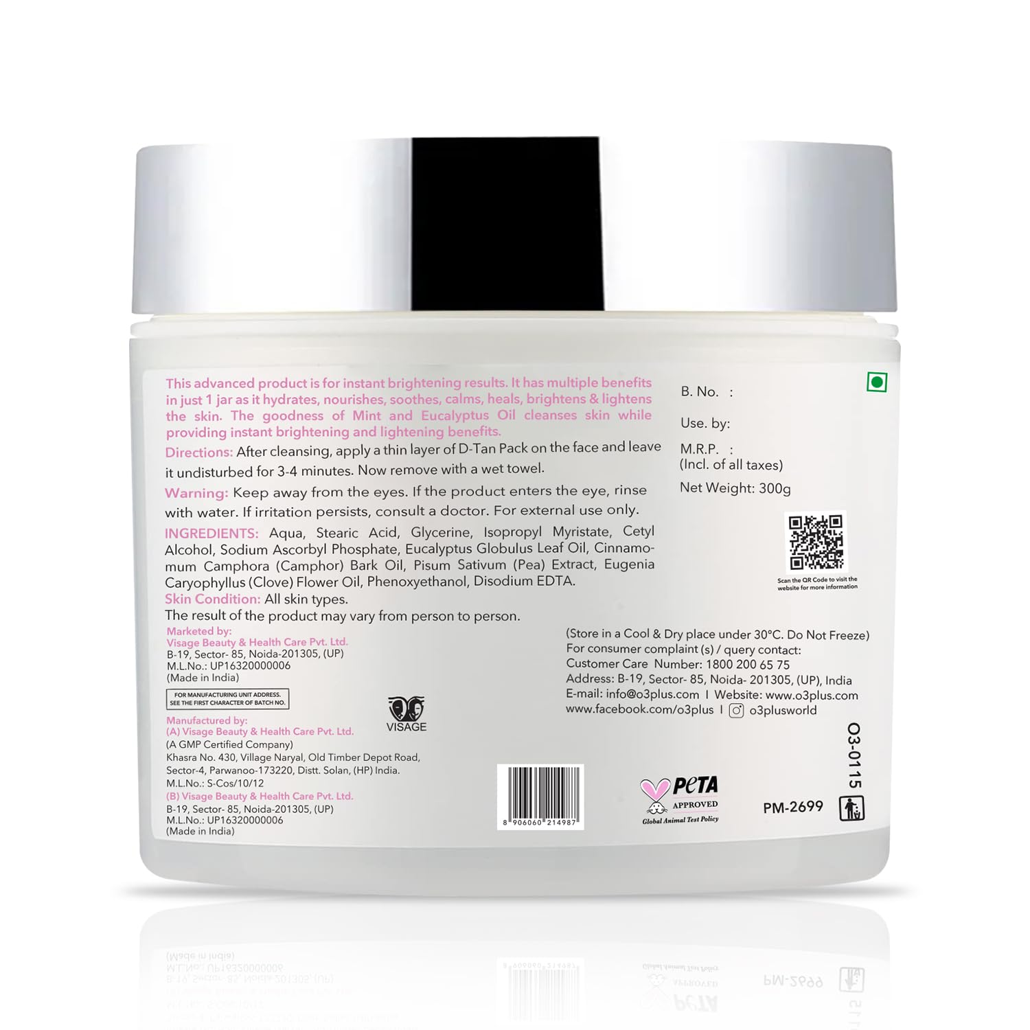 O3+ D-TAN Professional Face Pack for Instant Tan Removal & Glowing Skin with Lactic Acid, Pea Extract & Mint Extract - Ideal for All Skin Types (300g) | Detan Pack for Tan Removal for Face and Body 4