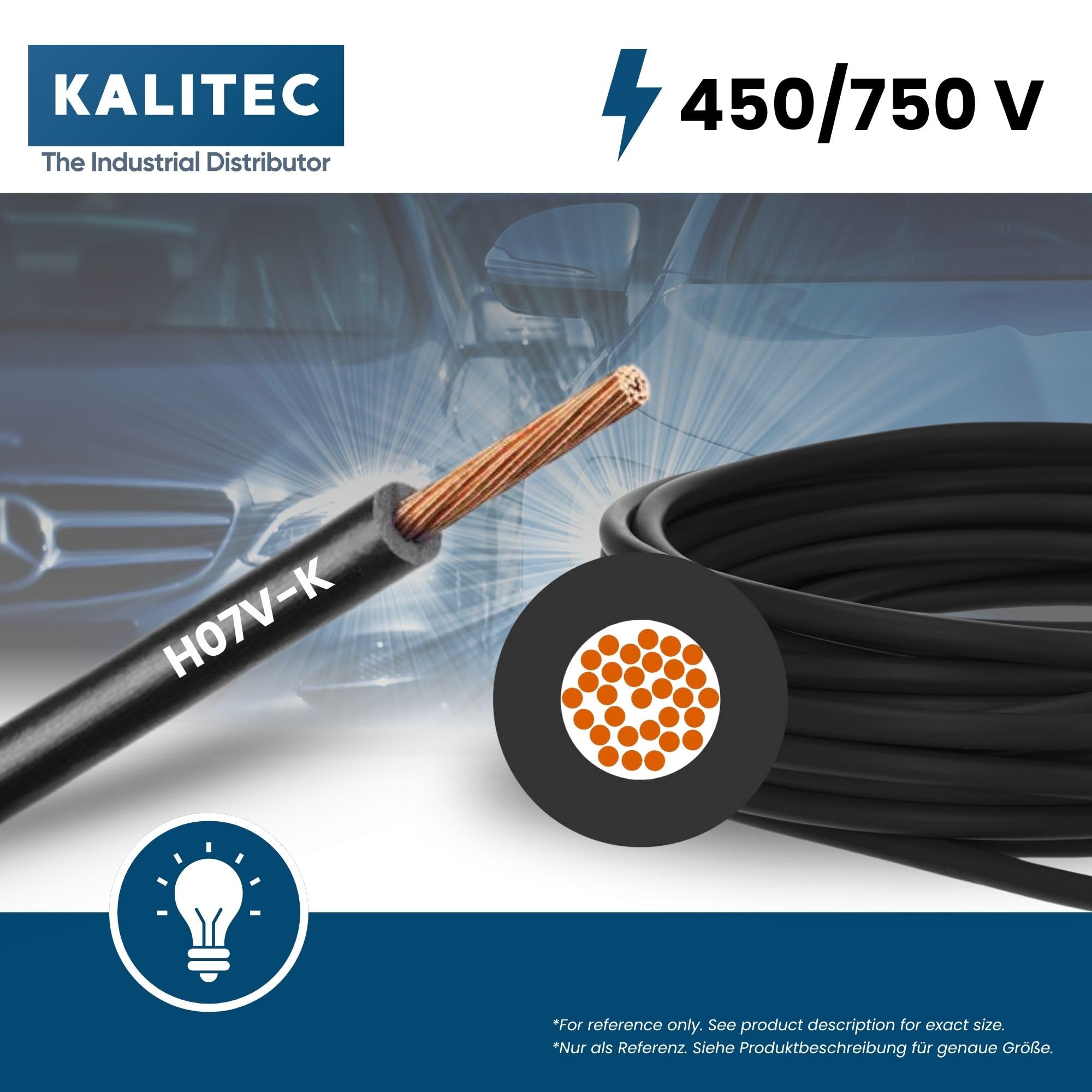 Kalitec Cable de Cableado H07V-K 10 mm² Negro - 2 Metros de Cable Flexible para Armario Eléctrico - Litze 10 mm2 - Cableado Hostil