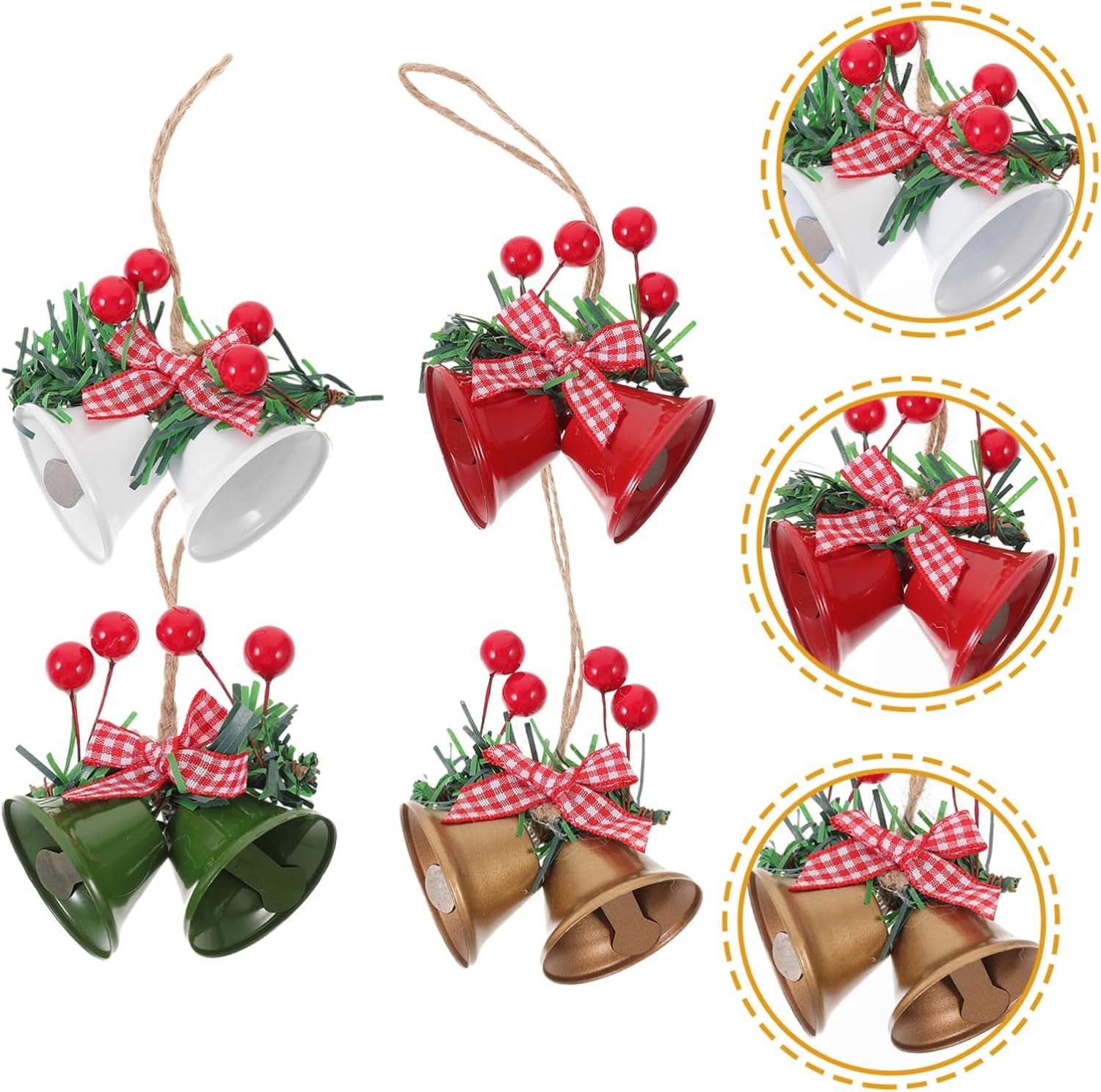4pcs Christmas Bell Ornaments Hanging Decor for Tree Fireplace Home for Xmas Parties and Celebrations