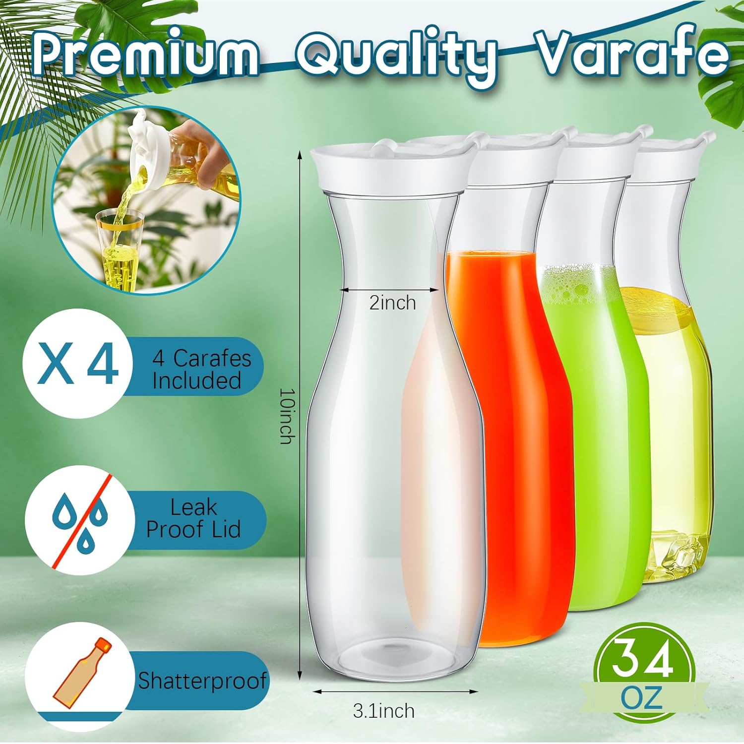 Mumufy 82 Pcs Mimosa Bar Supplies 34 oz Plastic Water Carafe with Lids Plastic Champagne Flutes Pitchers for Drinks with Serving Bowls Serving Tongs Chalkboard Stickers Straws(Classic,Vivid Colors)