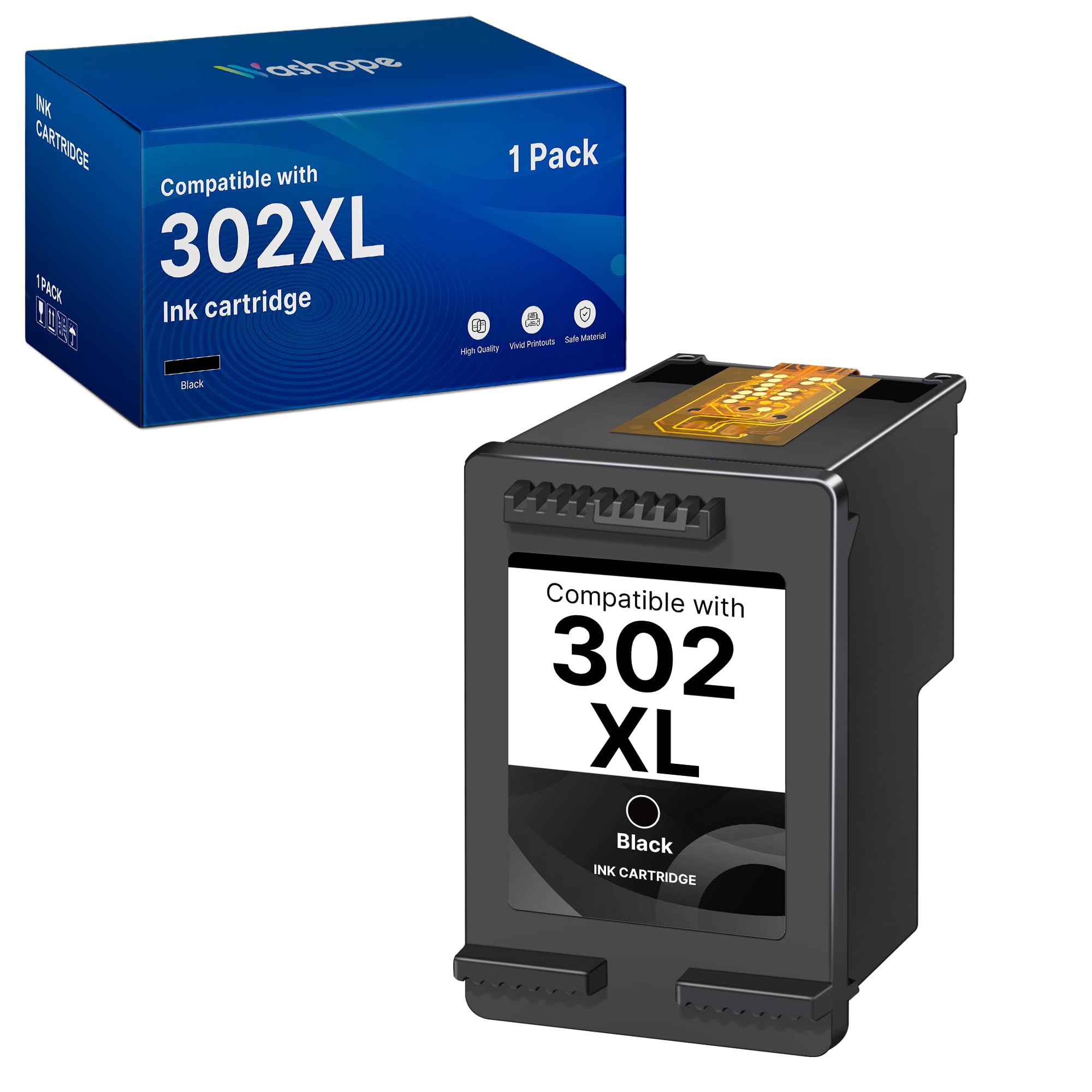 Washope 302 XL Nero Cartuccia per HP 302 302XL OfficeJet 3831 3830 3833 3834 4650 4656 DeskJet 3639 3630 3633 3632 3634 3636 1110 2130 2132 Envy 4525 4520 4522 4524 4527 4528 (1 nero)